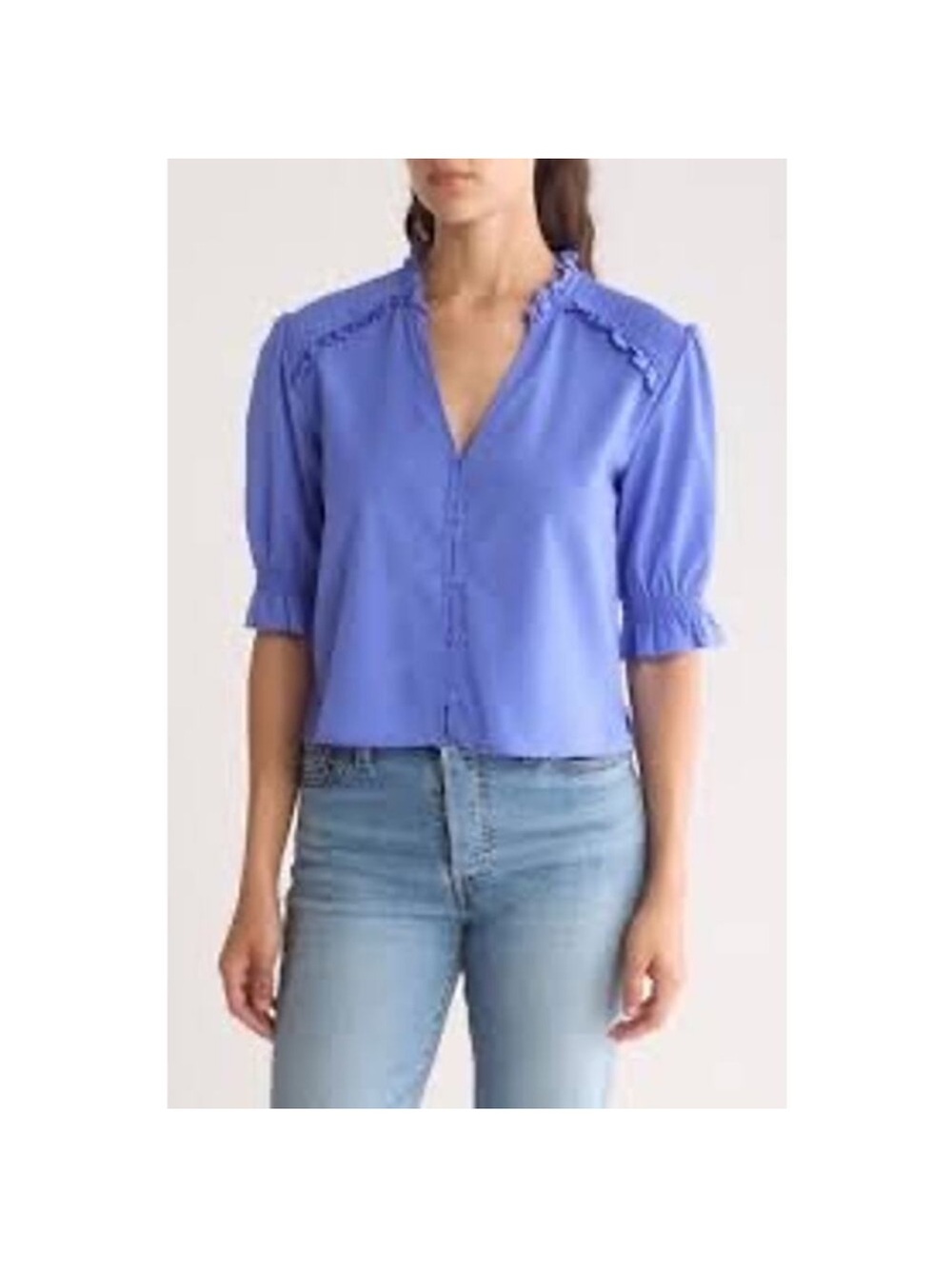 French Connection Puff Sleeve Baja Blue Career Top